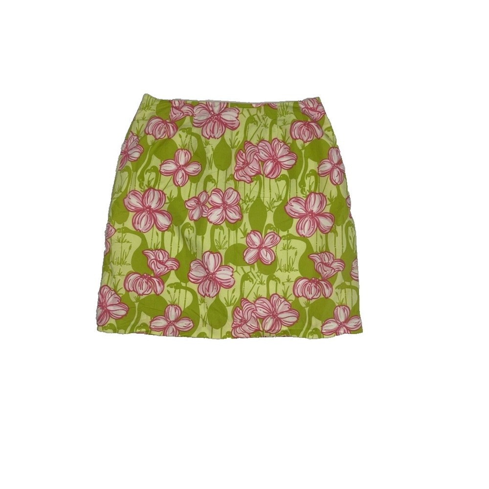 Lily Pulitzer mini skirt lined size‎ 2 vintage pink floral green flamingos